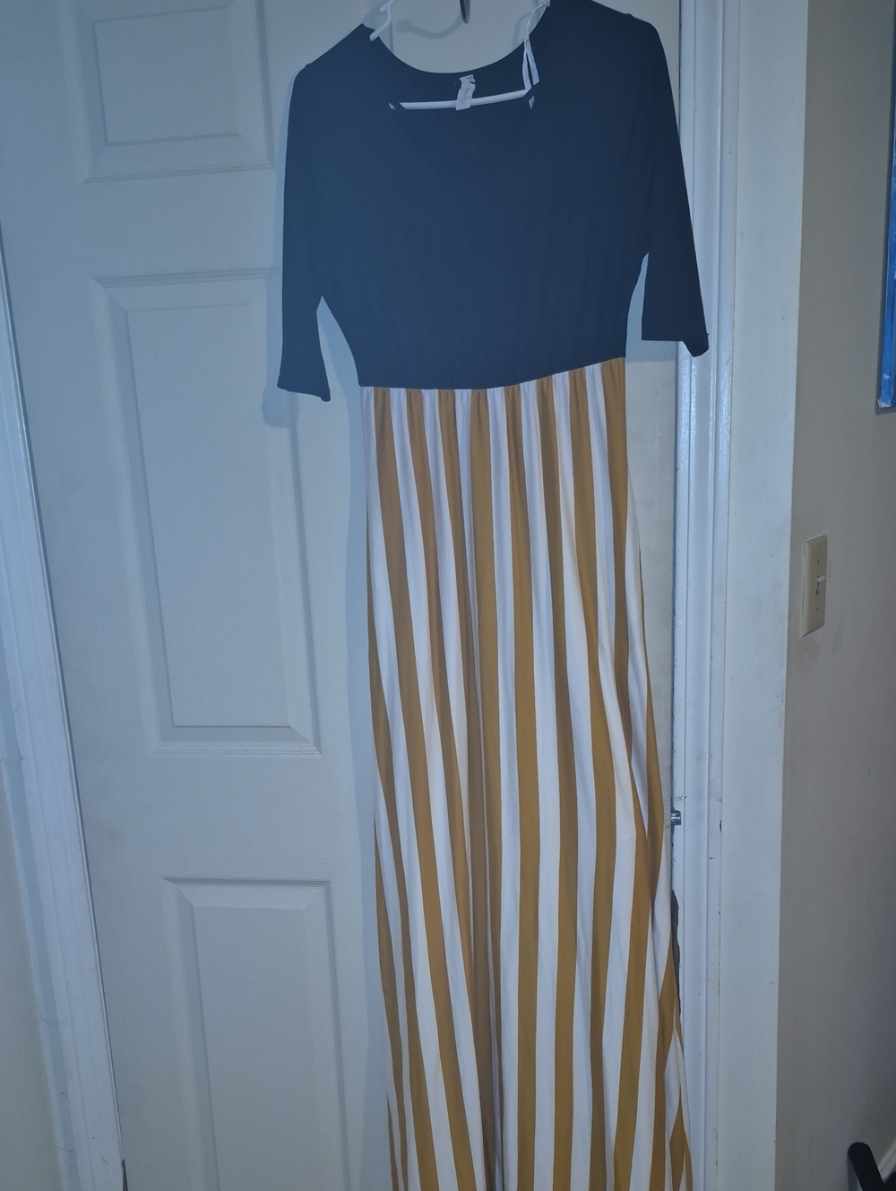 Blue and Mustard Stripe Maxi Dress - Classic Two-Tone Design